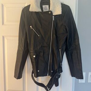 Urban Outfitters Black Jacket with Cream Shearling